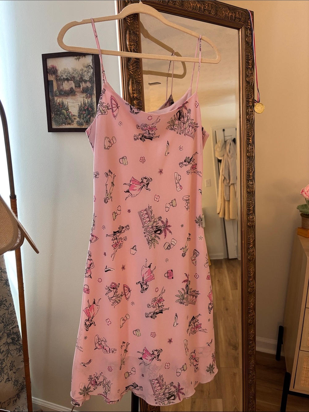 Vintage Light Pink Printed Slip Dress